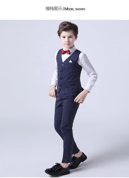 Boys Formal Vest Pants 2-Piece Suit Set for Kids – Striped Wedding & Party Wear