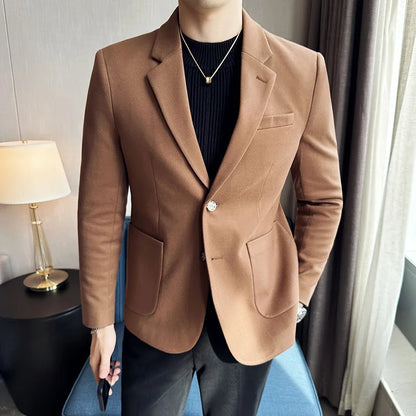 Autumn Winter New Woolen Slim Fit Suit Coat Men Fashion Casual Business Social Party Dress Men's Suit Jackets Tailcoats 4XL-M