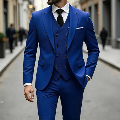 Elegant Male Suit 3 Pieces Blazer Vest and Pants Set Peak Lapel Tuxedo Suits for Men Ceremony Wedding Dresses Business Prom