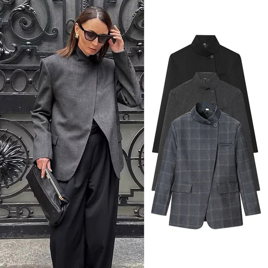 Spring New Women's Blazers 2026 Fashion Retro Plaid Elegant Women's Warm Jackets Youth Chic Commuter Office Blouse Coats