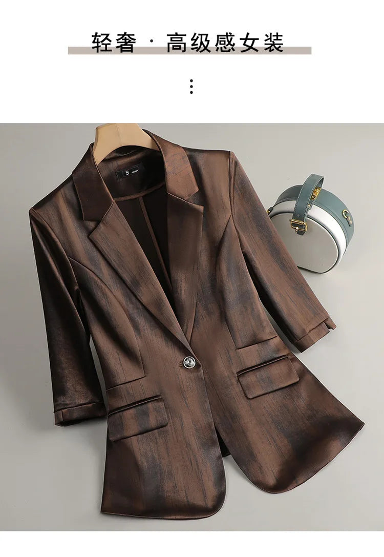 Women's Two Piece Set Blazer Pants Suit Elegant Office Formal Business Outfit Plus Size Three-Quarter Sleeve Jacket Trousers