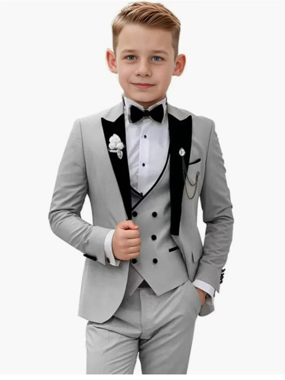 2026 Newest Multi Colors Boys Slim Fit Suits 3 Pieces Wedding Ring Bearer Outfit Chic Velvet Collar Kids Suit Set Party Tuxedo