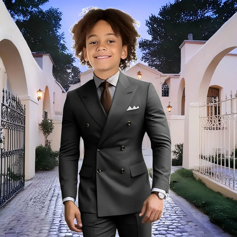 Fashion Light Grey Boy Suit Wedding Tuxedo Double Breasted Formal Child Jacket 2 Piece Blazer Pants costume enfant garçon