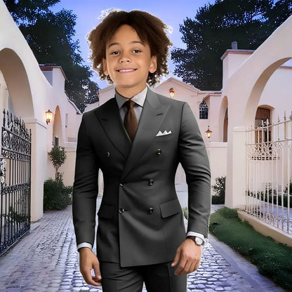 Fashion Light Grey Boy Suit Wedding Tuxedo Double Breasted Formal Child Jacket 2 Piece Blazer Pants costume enfant garçon