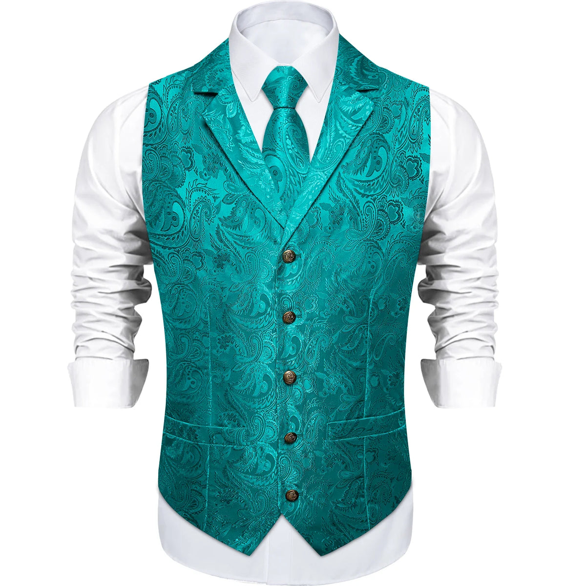 Men's Suit Vest & Tie Set – Paisley Jacquard Waistcoat for Weddings and Formal Occasions