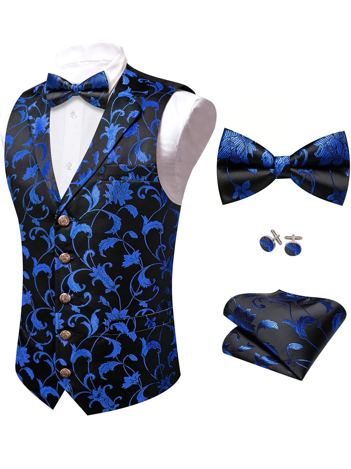 Men's Red Jacquard Floral Vest Notched Lapel Collar – Formal Waistcoat & Bowtie Set