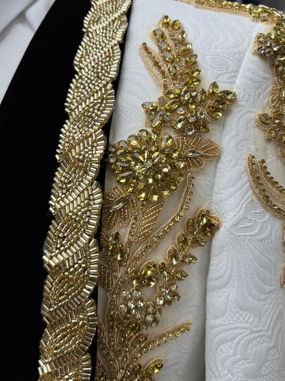2026 New Jacquard Beaded Man Suit Set 3 Pieces Wedding Groom Sets Luxurious Shawl Lapel Men's Tuxedo Banquet Party Wear In Stock