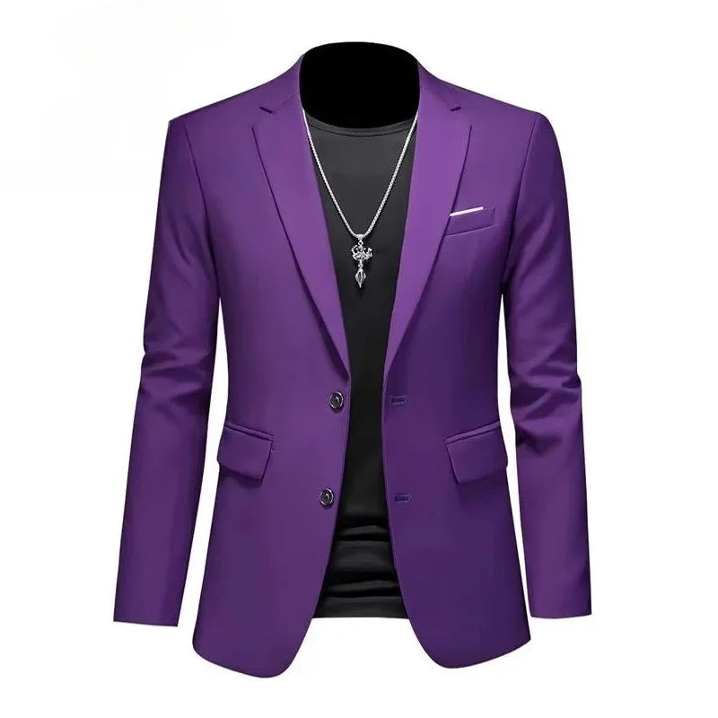 Men White Formal Jackets Two Bittons Long Sleeve Korean Mens Suit Jackets Office Wear Wedding Blazer