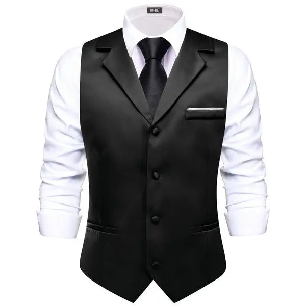 Men's Lapel Waistcoat with Necktie Pocket Square and Cufflinks – Formal Vest Set for Wedding and Business