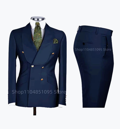 Solid Slim Fit 2 Piece Wedding Men's Tuxedos Formal Groom Suits with Shawl Lapel Blazer And Pants for Prom Party Best Man