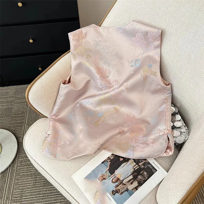 Retro Ladies Leisure Cardigan Vest Outwear 2025 High-end Female Sleeveless Coat Spring Autumn Women Fashion Waistcoat Jacket