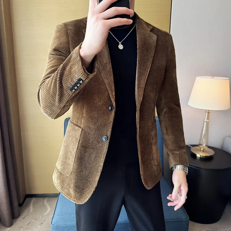Autumn Winter New Chenille Velvet Suit Jacket Men's Casual Business Fashion Formal Party Coats  Tailcoat Men's Clothing 4XL-M