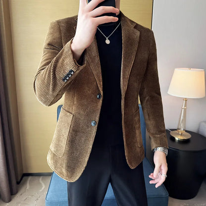 Autumn Winter New Chenille Velvet Suit Jacket Men's Casual Business Fashion Formal Party Coats  Tailcoat Men's Clothing 4XL-M