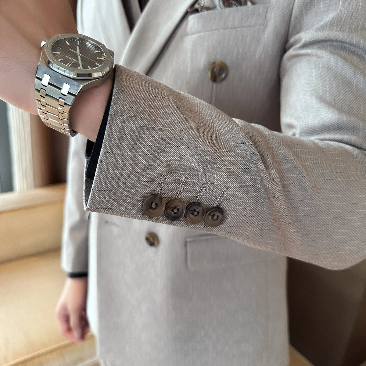 Men's Double Breasted Three Piece Wedding Suit – Slim Fit Smart Casual