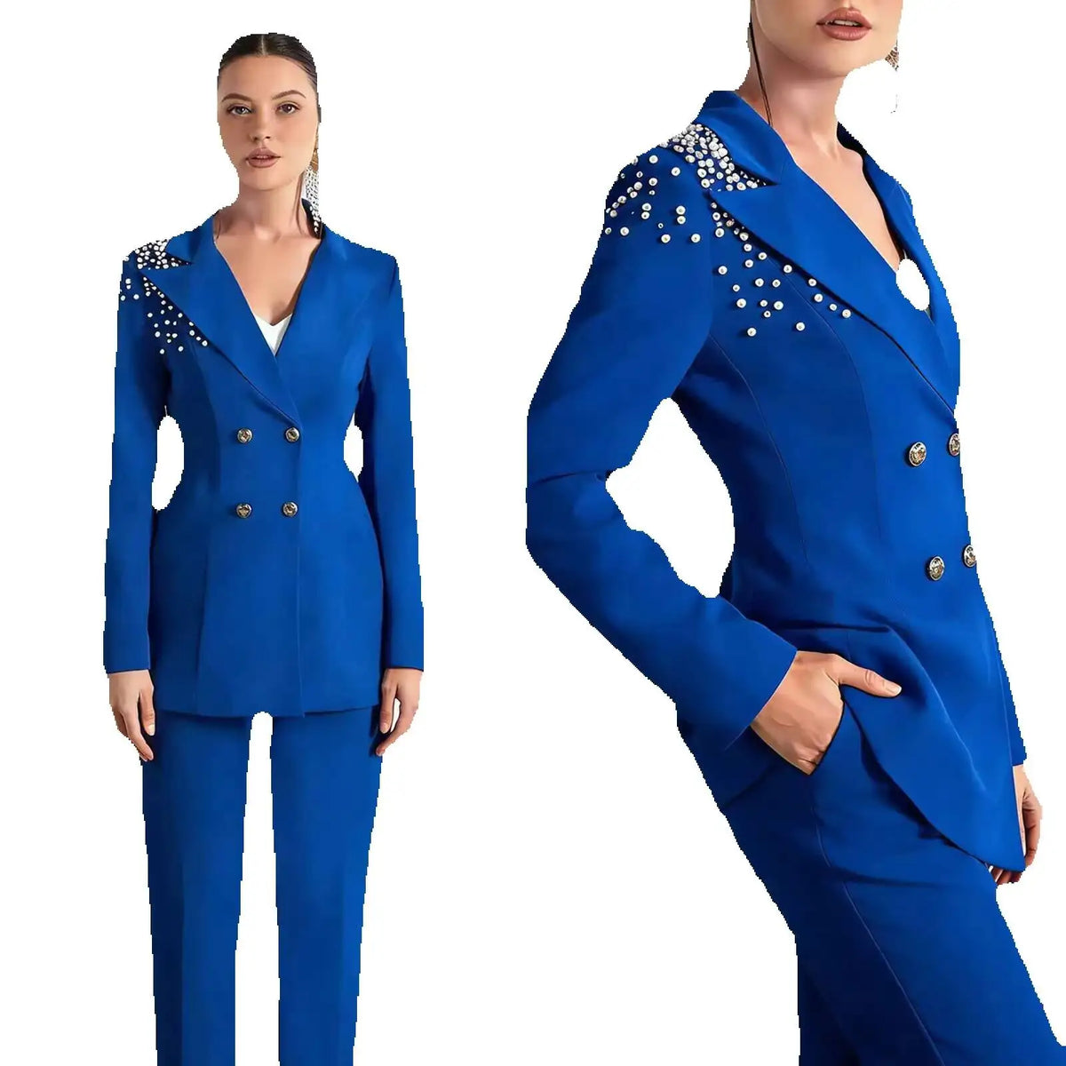 Classic Blazer 2 Pieces Suits Plus Size Pearls Double Breasted Women Wedding Guest Mother Set Customized Party Office Outfit