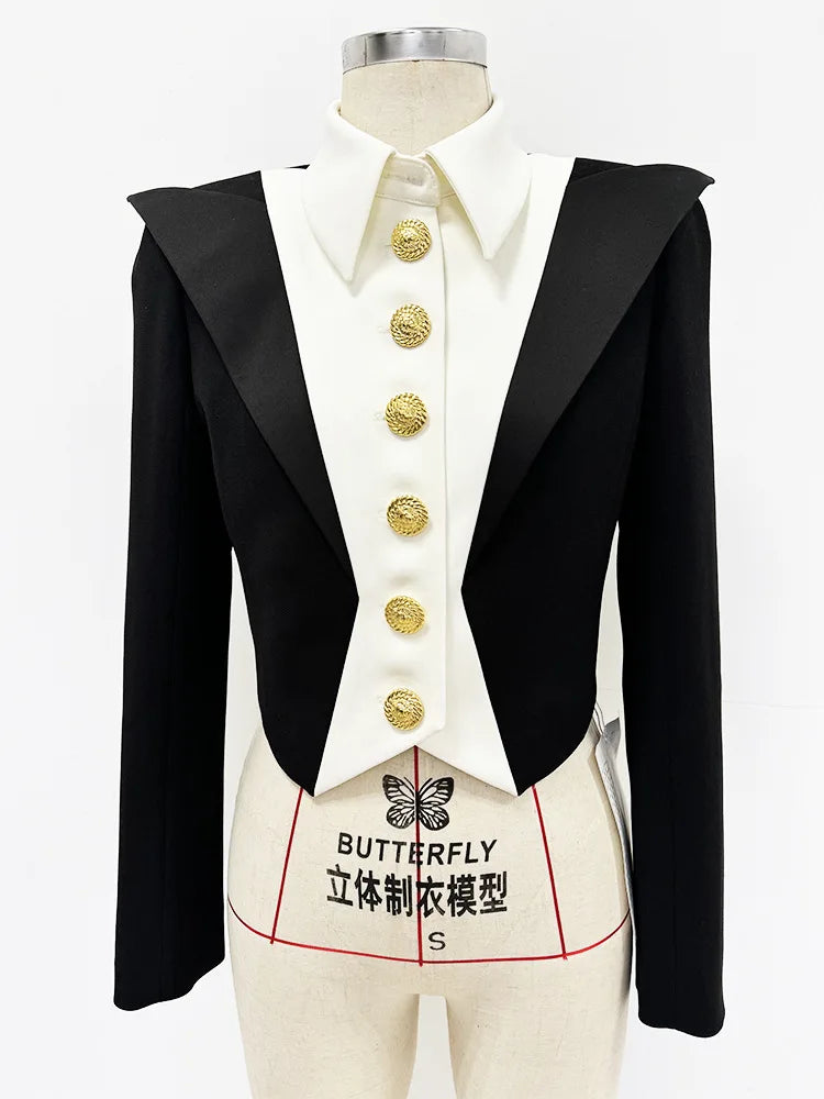 Women Short Blazer Color Block Single Breasted Slim Fit Jacket Turn-down Collar Elegant Coat New Spring Autumn 2026 HK19240