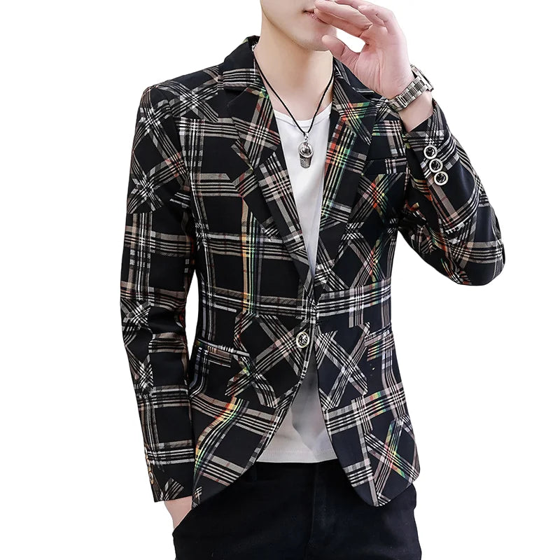 Blazer New Men's Fashion Business Plaid Gentleman Slim Fit Shopping Outdoor Performance Wedding Banquet Casual Blazer