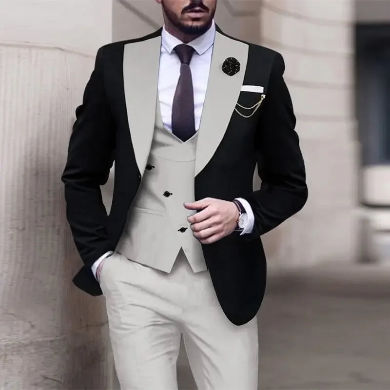 Costume de Mariage 3 Pièces pour Hommes - Coupe Slim, Affaires, Décontracté, Veste Simple Boutonnage, Costumes de Bal de Promo pour Garçons d'Honneur (Blazer+Gilet+Pantalon)
