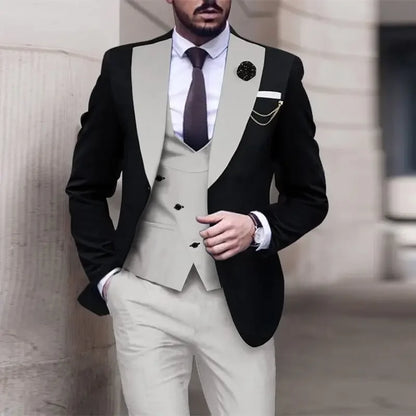 Costume de Mariage 3 Pièces pour Hommes - Coupe Slim, Affaires, Décontracté, Veste Simple Boutonnage, Costumes de Bal de Promo pour Garçons d'Honneur (Blazer+Gilet+Pantalon)