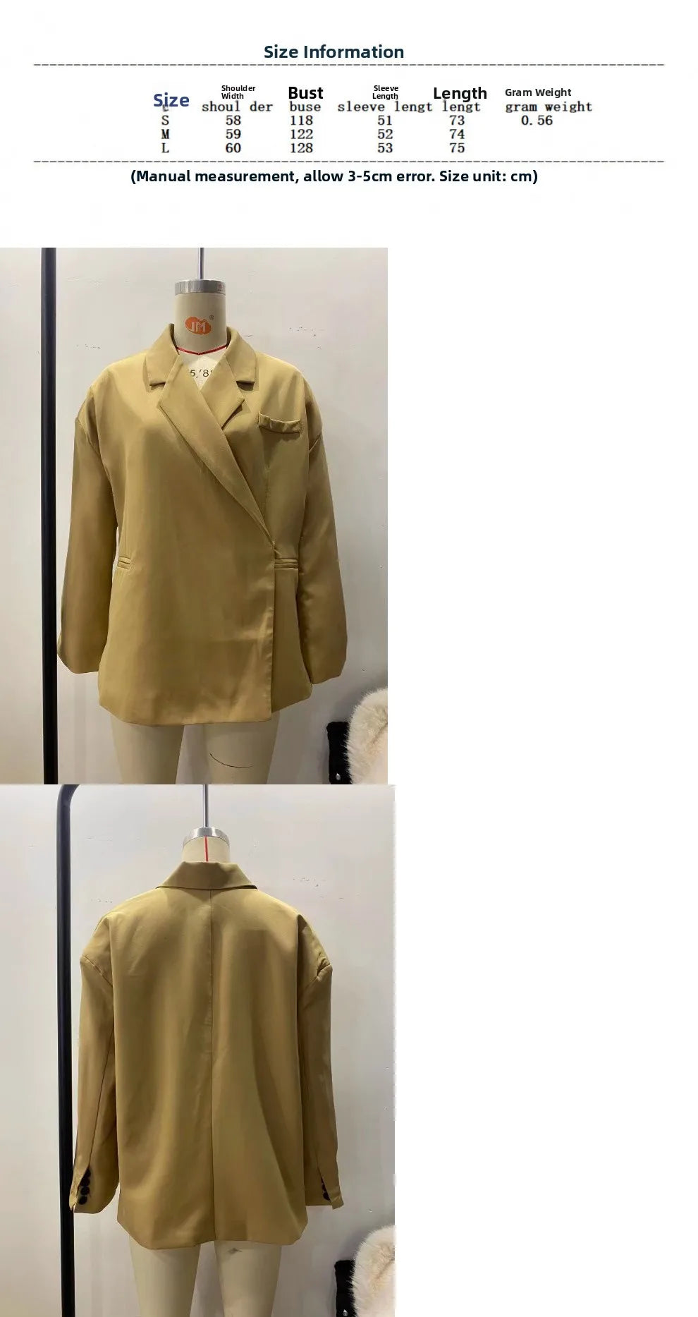 Cross-Border Women's Fashion Color Block Lapel Side Buttoned Suit Jacket Princess Style Loose Fit Long Sleeve Regular Length