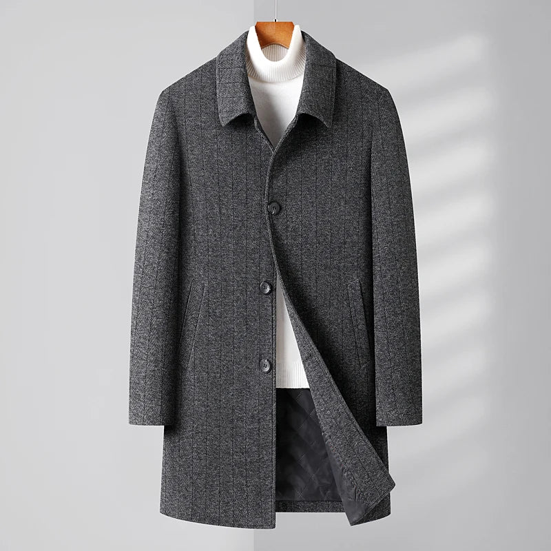 Mens Designer Knitted Wool Stretch Coat Casual Business Handsome Overcoat High Quality Fashion 2024