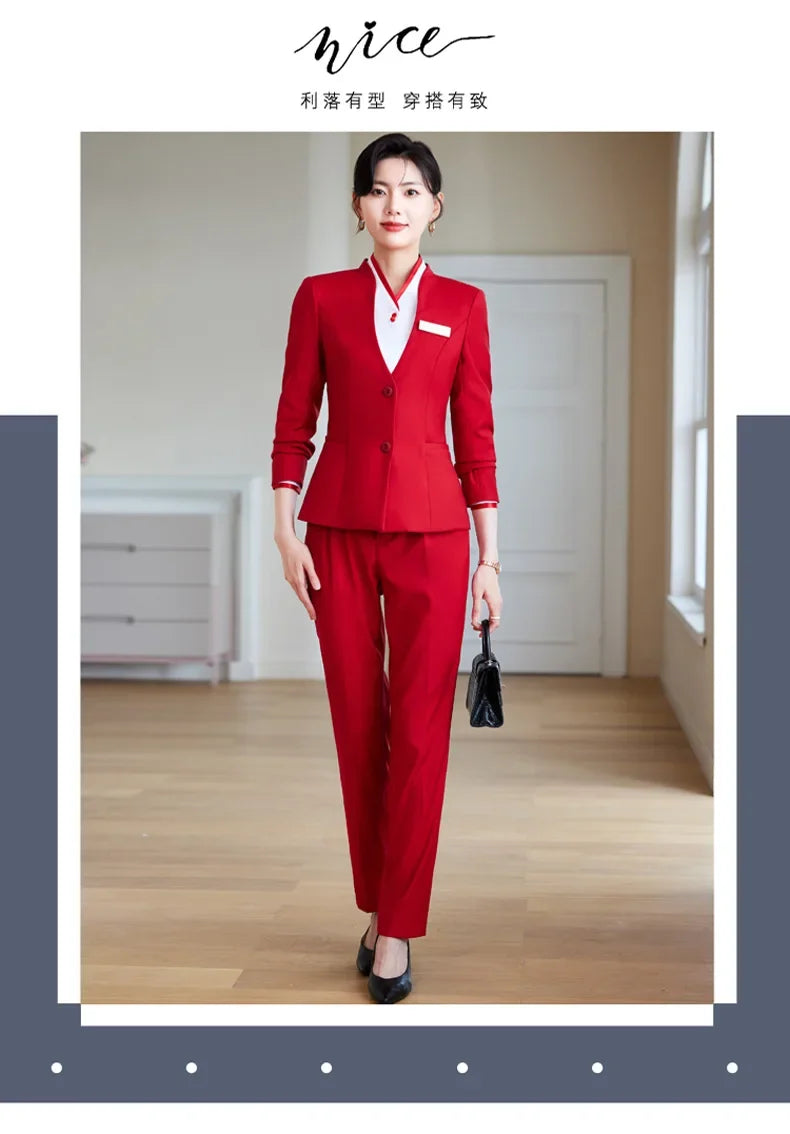 2024 fashionable professional womens clothing. Two-piece long-sleeved suit + pants. High quality slim fit womens business