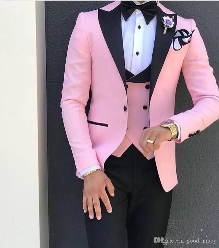 Fashion Ivory Costume Homme 3 Pieces Slim Fit Wedding Tuxedos One Button Peak Lapel Groomsmen Best Man Wear Men's Prom Blazer