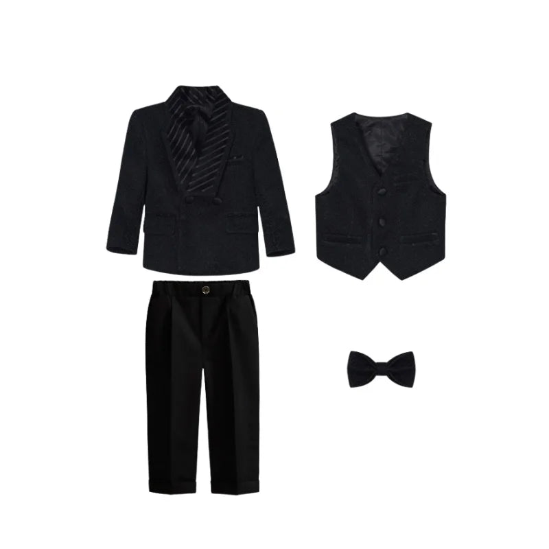 Boys Elegant Silver Suit Set Kids Piano Host Speech Catwalk Performance Costume Children's Wedding Birthday Photogrpahy Outfit