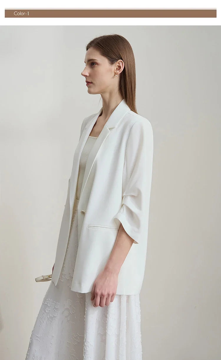 Minimalist Women's Blazer Mujer 2025 Autumn New Solid Loose Seven-quarter Sleeve Lapel Button Commuter Suit Jacket 12512019