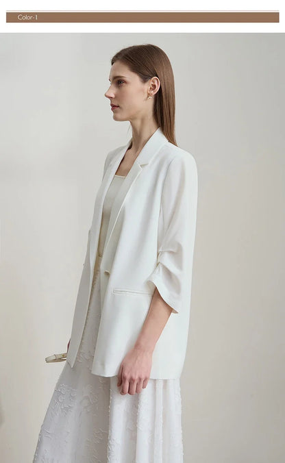 Minimalist Women's Blazer Mujer 2025 Autumn New Solid Loose Seven-quarter Sleeve Lapel Button Commuter Suit Jacket 12512019