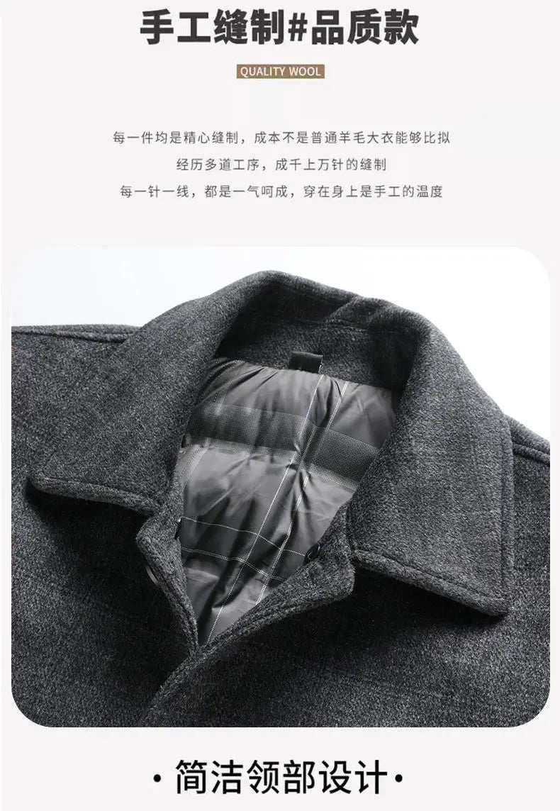 2026 Outdoor Fashion Gentleman's Versatile Trend, Middle-aged and Elderly Business Casual Men's Down Inner Liner Woolen Coat
