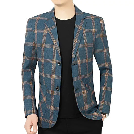 Blazer Men's Fashionable Business Banquet Dance Singer Slim-fit Casual Trendy Wedding Banquet Dress Performance Plaid Blazer