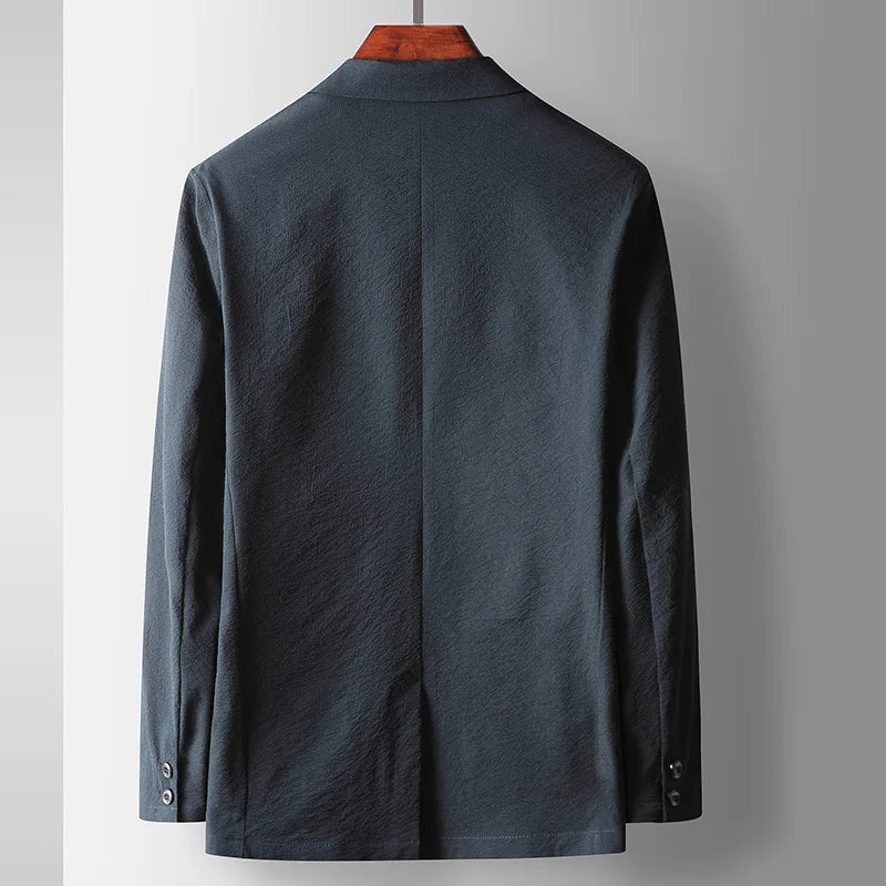 KIDWHXR Blazer Men Spring Thin Simple Single-breasted Pocket Man Outerwear Loose Breathable Long Sleeve Business Male Suit Coat