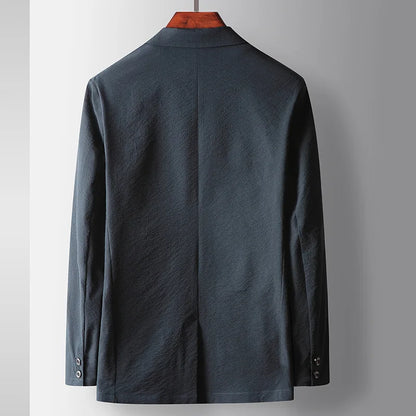 KIDWHXR Blazer Men Spring Thin Simple Single-breasted Pocket Man Outerwear Loose Breathable Long Sleeve Business Male Suit Coat