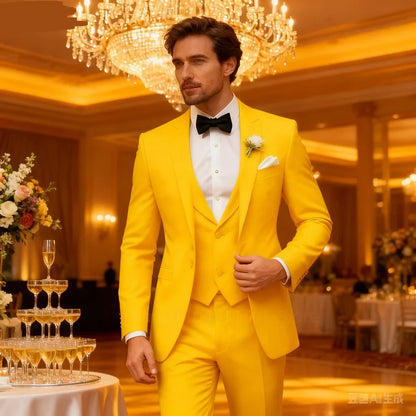 Navy Blue Peak Lapel 3 Piece Men's Tuxedos Fashion Single Breasted Formal Men's Clothes Smart Casual Wedding Party Prom Tuxedos
