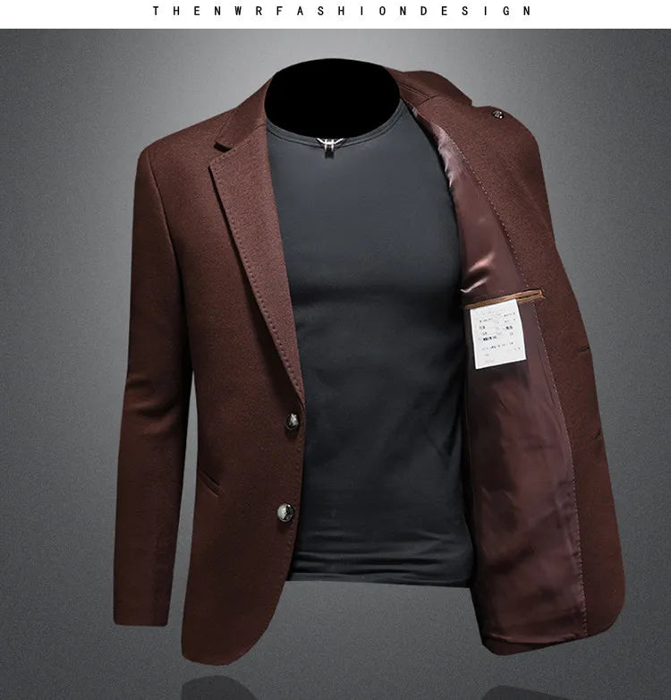 Men's Smart Casual Wool Blend Blazer – Single Breasted Suit Jacket – Black & Coffee