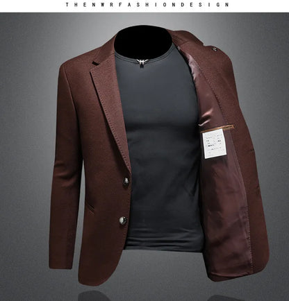 Men's Smart Casual Wool Blend Blazer – Single Breasted Suit Jacket – Black & Coffee