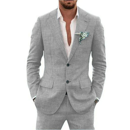Terno de linho casual masculino, 2 peças, blazer, calça, conjunto slim fit, verão, praia, festa, casamento, baile, noivo, smokin