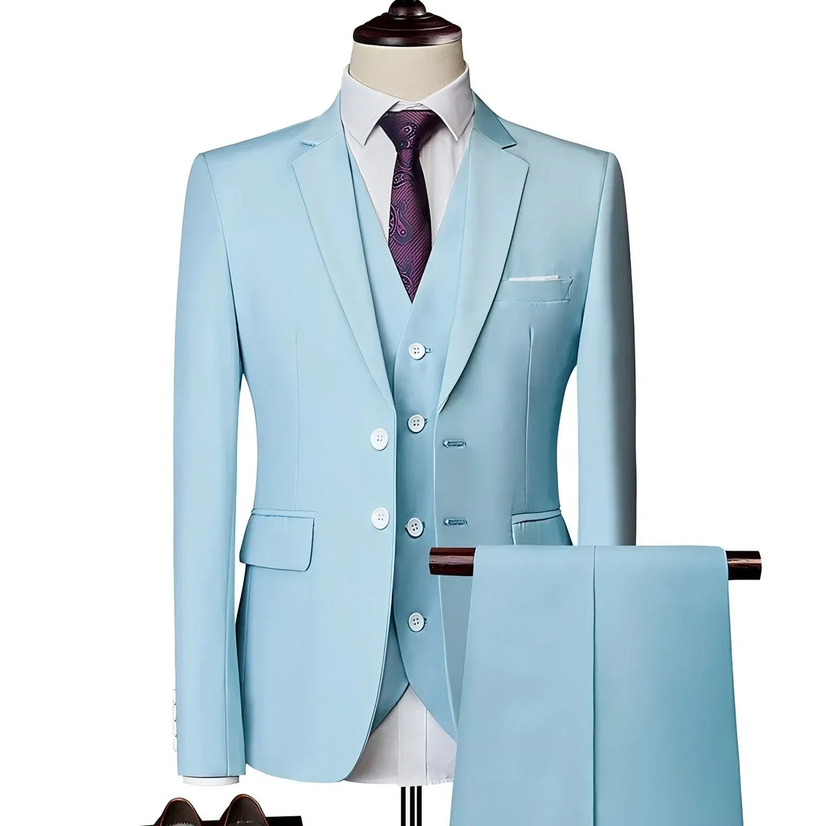 Men's 3 Pieces Suit Elegant Solid Slim Fit Single Breasted Party Blazer Vest Pants Set