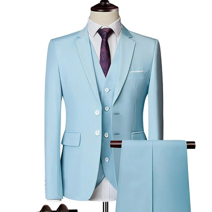 Men's 3 Pieces Suit Elegant Solid Slim Fit Single Breasted Party Blazer Vest Pants Set