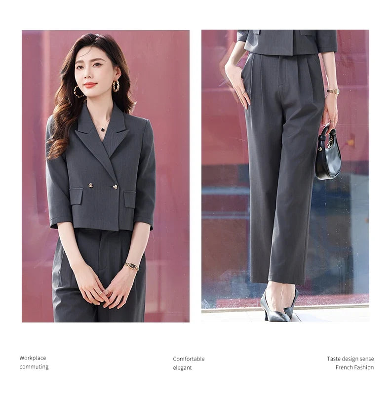 2025 New Fashionable Professional Womens Mid-Sleeve Suit Jacket + Pants. Soft and Comfortable