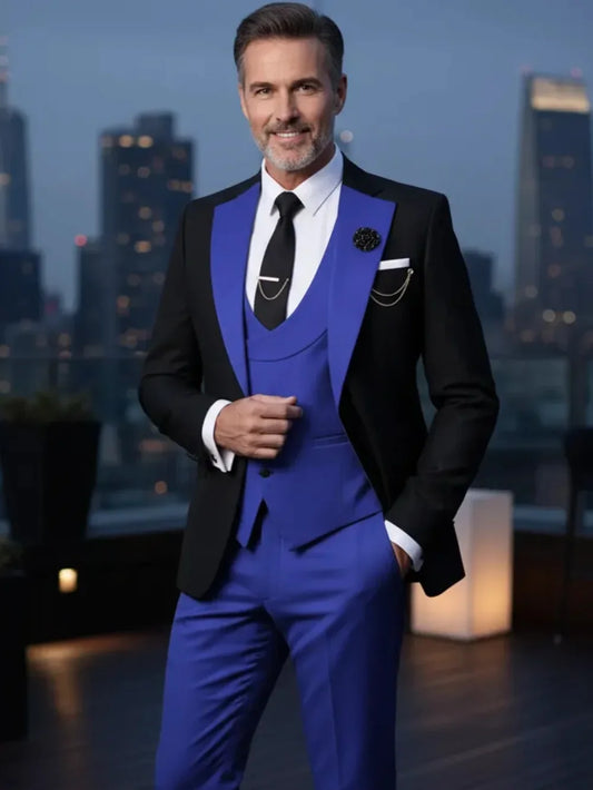 Man Formal Slim Fit Suit 3 Pieces Wedding Groom Sets Handsome Long Sleeved Tuxedo For Men Business Party Wear Plus Size XS-6XL