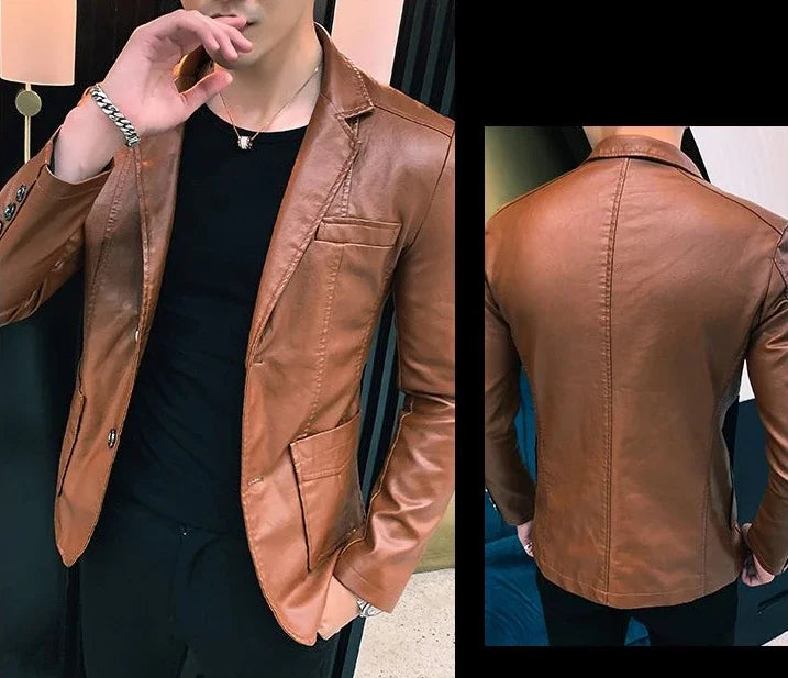 Coat Korean Style Male Leather Blazer Single Breasted Spring Clothes Men's Suit Jackets Luxury Designer High Quality Simple New