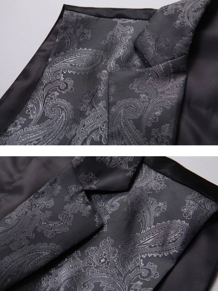 Men's Vest Blue Retro Jacquard Pattern Single Button V-Neck Waistcoat for Wedding & Formal Occasions