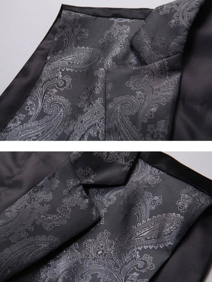 Men's Vest Blue Retro Jacquard Pattern Single Button V-Neck Waistcoat for Wedding & Formal Occasions