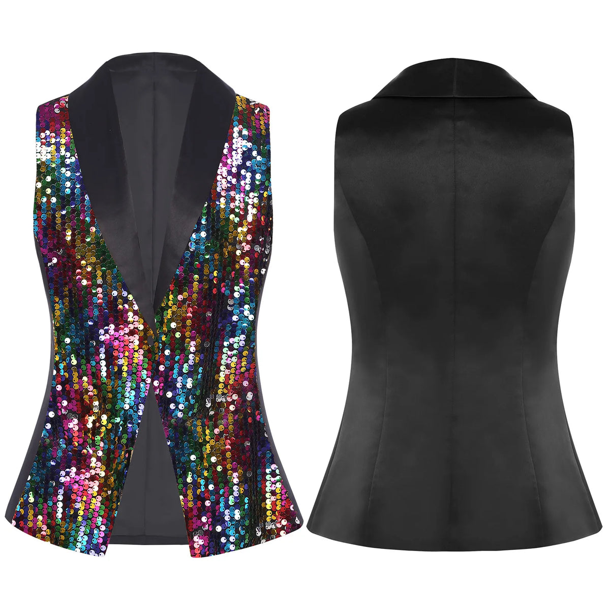 Fashion Sequins Vests Women's Tassel Sleeveless Waistcoat Jazz Dance Costume Shiny Vest 80s Disco Music Festival Party Clubwear