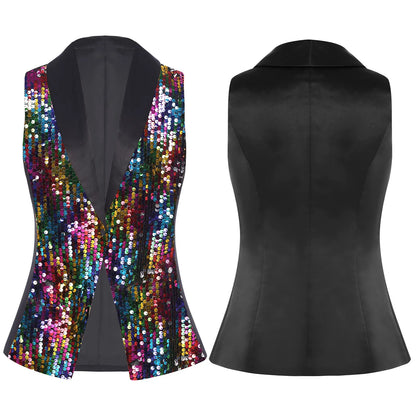 Fashion Sequins Vests Women's Tassel Sleeveless Waistcoat Jazz Dance Costume Shiny Vest 80s Disco Music Festival Party Clubwear