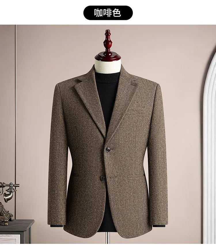Autumn Winter Thicken Warm 50% Woolen Men Suit Jacket Retro Style Fashion Business Slim Fit Casual Wedding Groom Coats Tailcoat
