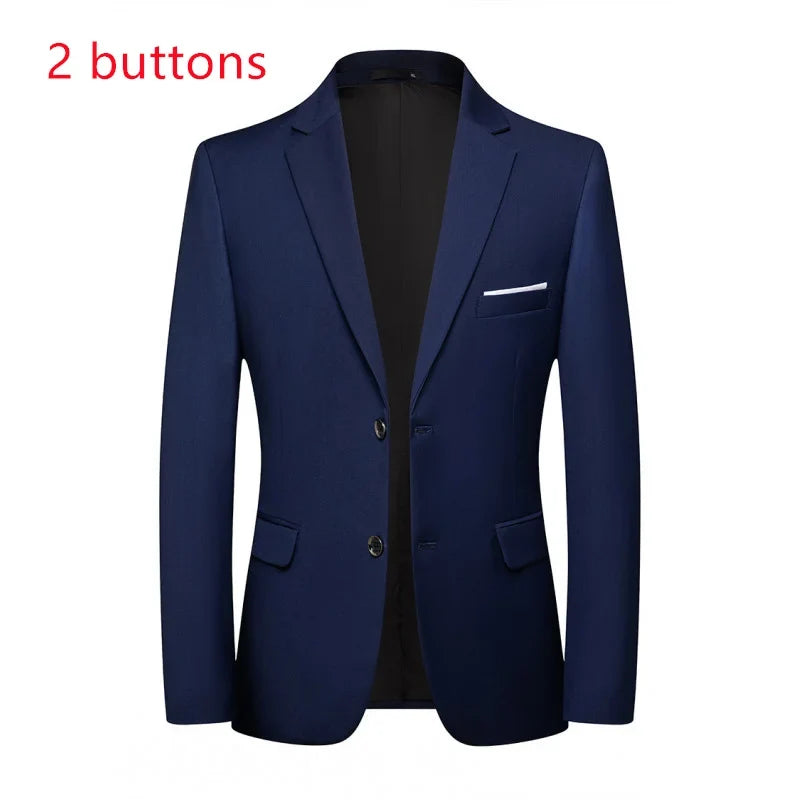 Blazer Fashion Men Business Casual Solid Color British Style Wedding Gentleman Slim Professional Formal Suit Blazer
