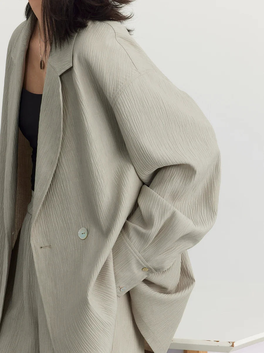 Women's Blazer Solid Casual Long Sleeve Jacket Texture Thin Suit Coat Shorts Office Lady Tops 2023 Summer New Fashion